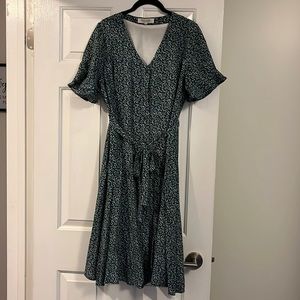 Emerald Green Floral Midi Dress